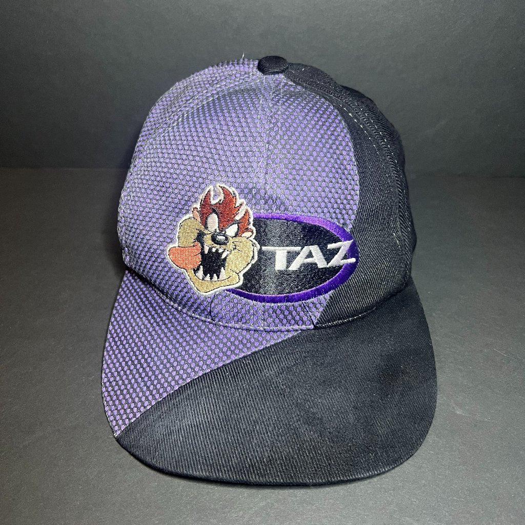 Vtg 1990s Rare Collectible Black  Purple Taz Looney Tunes Snapback Baseball Hat